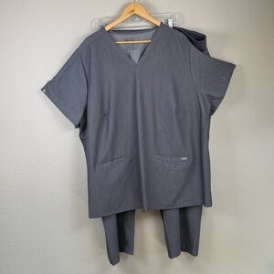 Figs Graphite Scrub Set with Teal Drawstring Women's 6XLP